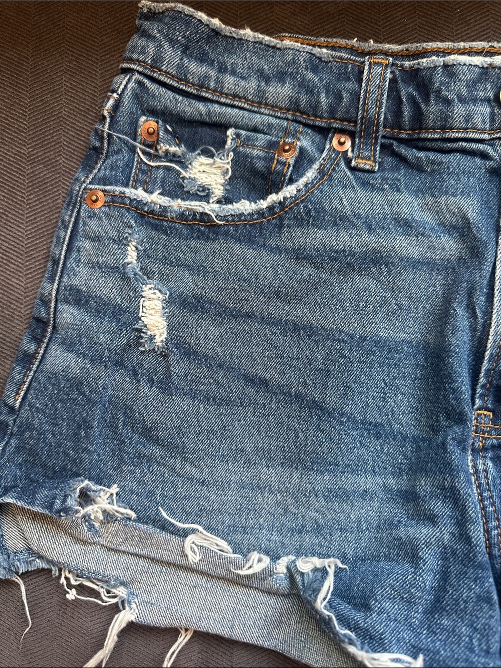 Abercrombie Women's Frayed Hem Denim Shorts - Blue - Picture 2 of 5